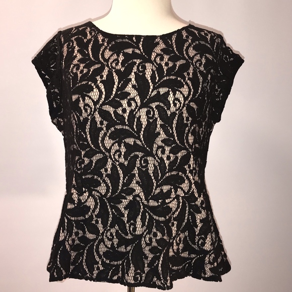 The Limited black lace top with bottom flounce L - Picture 1 of 8